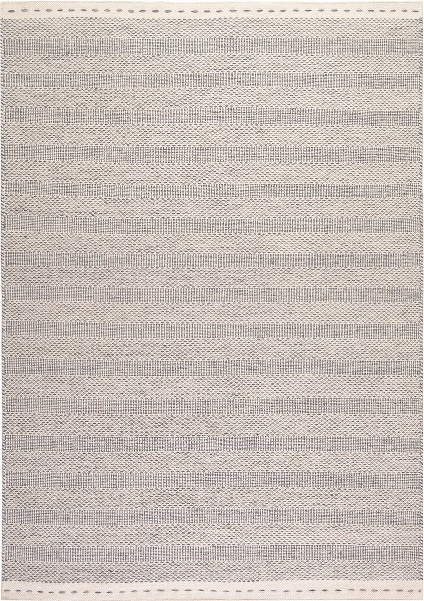 Padiro laagpolig vloerkleed 120 x 170 cm - zilver - boho streeppatroon - geschikt voor vloerverwarming - van wol