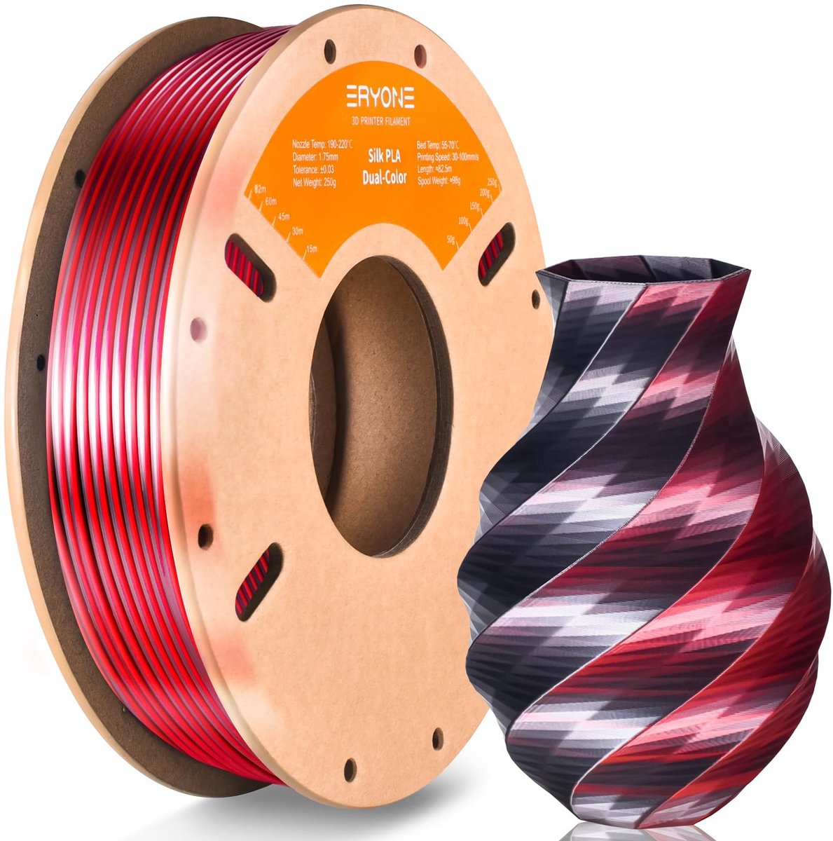 Solidchoice - 3D Printer Filament in Dual Silk PLA, 250g - Zwart Rood
