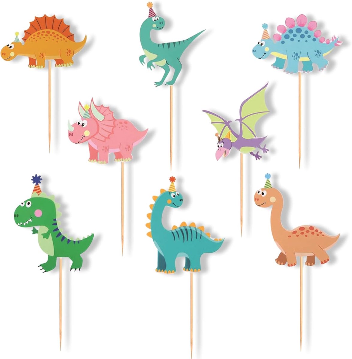 Dinosaurus-taarttoppers 32 stuks - taartdecoratieset - diverse ontwerpen - ideaal voor dino-feesten - ShopVlot