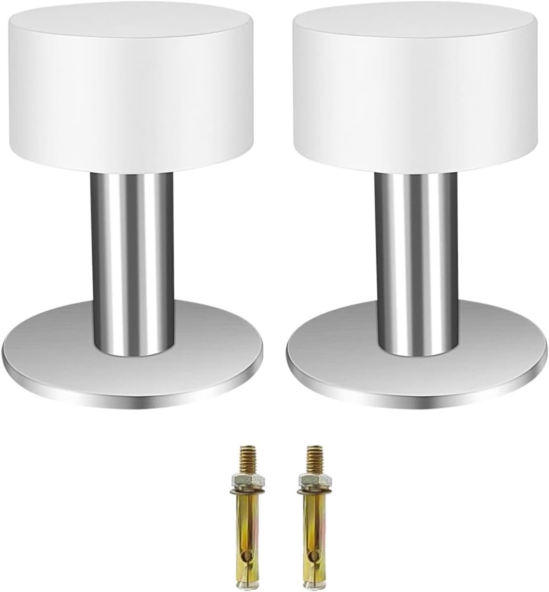 Deurstopper zelfklevend 60 mm - roestvrij staal wit - siliconen kop - voorkomt schade aan muren - ShopVlot