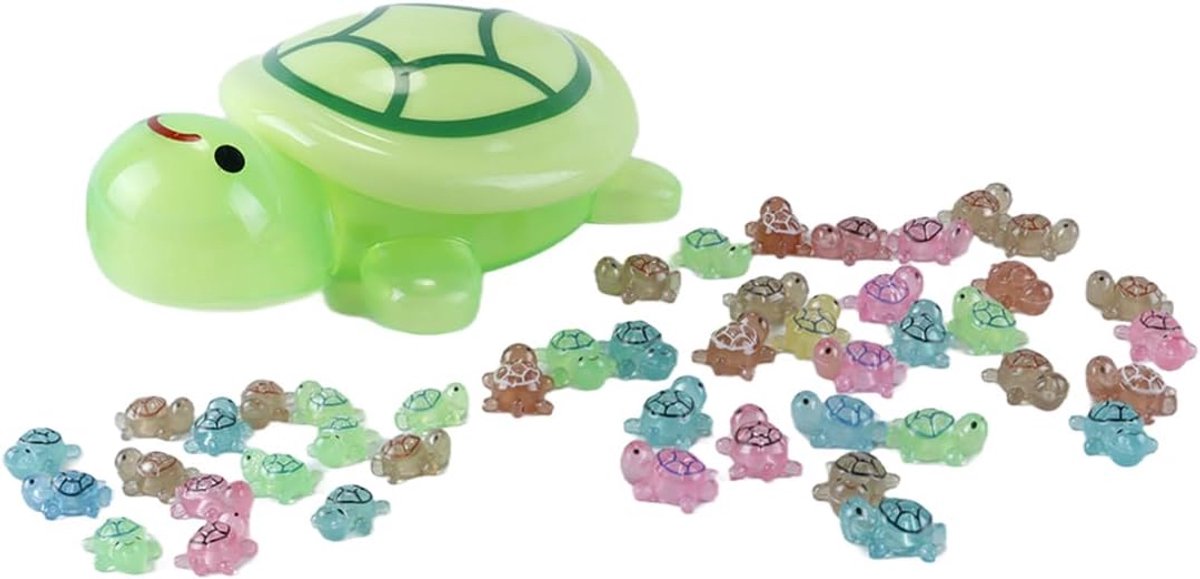 Opbergdoos schildpad 1 stuk - Glow-in-the-Dark - 45 mini kleurrijke hars schildpadden - Leuke decoratie voor opslag - ShopVlot