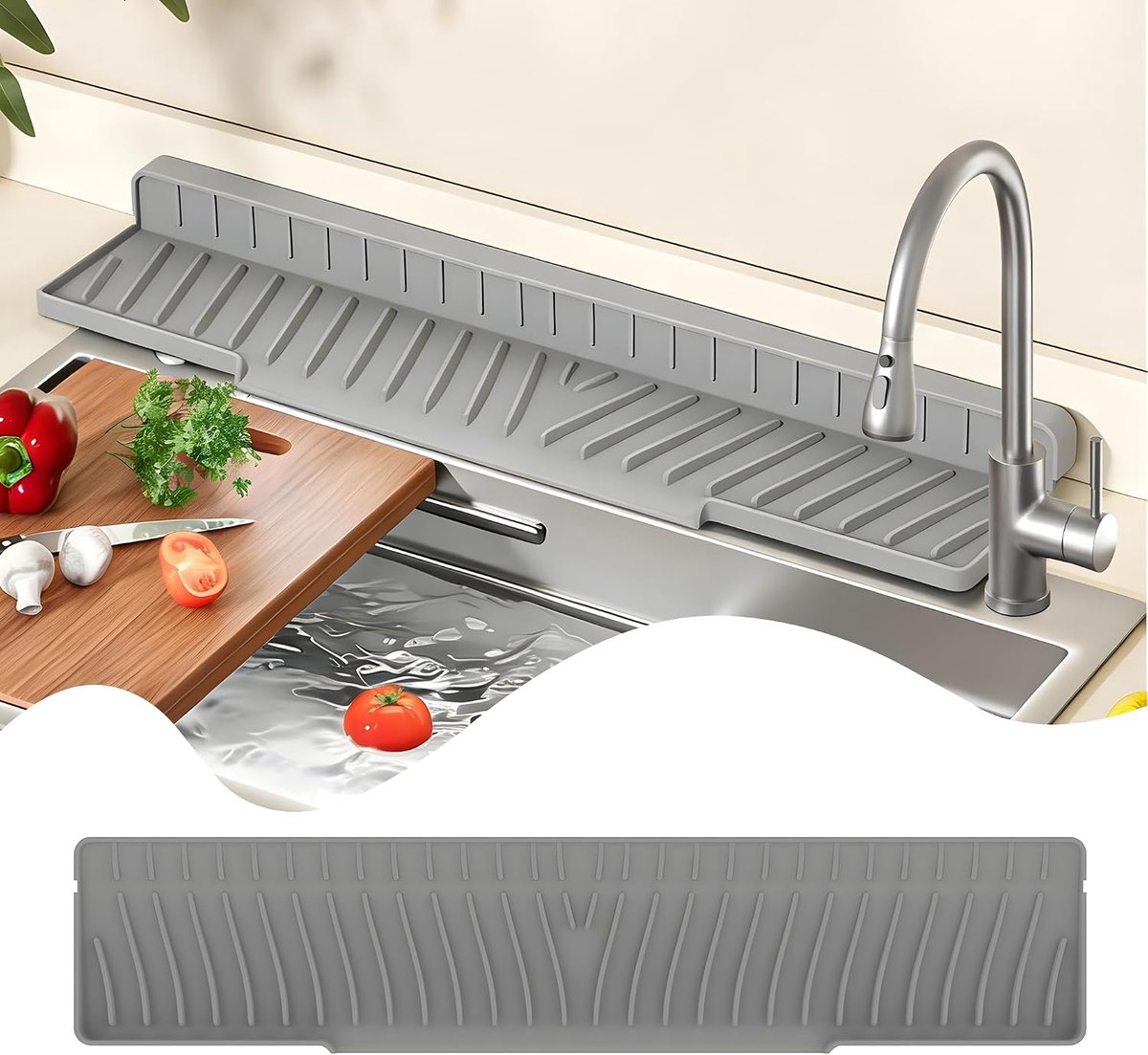 Silicone Drain Mat 58 x 12cm - Opvouwbaar - Spatbeschermer voor Kraan - Bescherming voor Aanrechtblad - ShopVlot