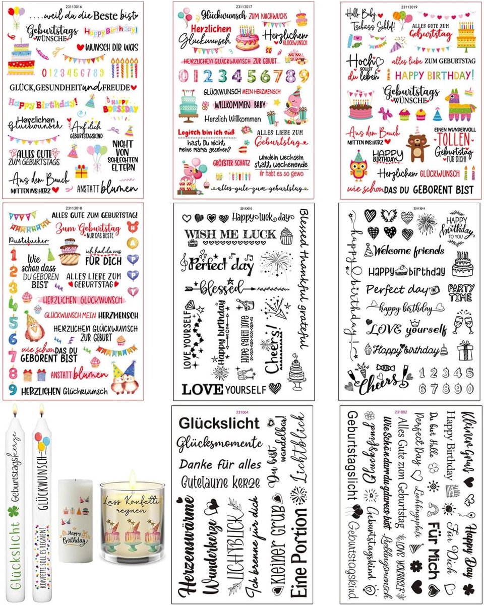 verjaardagsstickers 8 stuks - elegante ontwerpen - voor decoratie - feestelijke uitstraling - ShopVlot