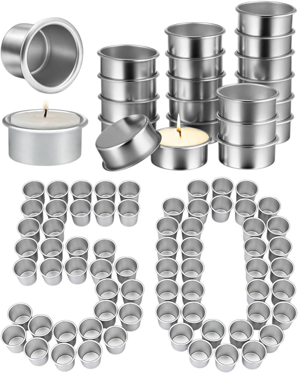 Kandelaars 50 stuks - Zilver aluminium - Geschikt voor theelichtjes - Duurzaam en ruimtebesparend - ShopVlot