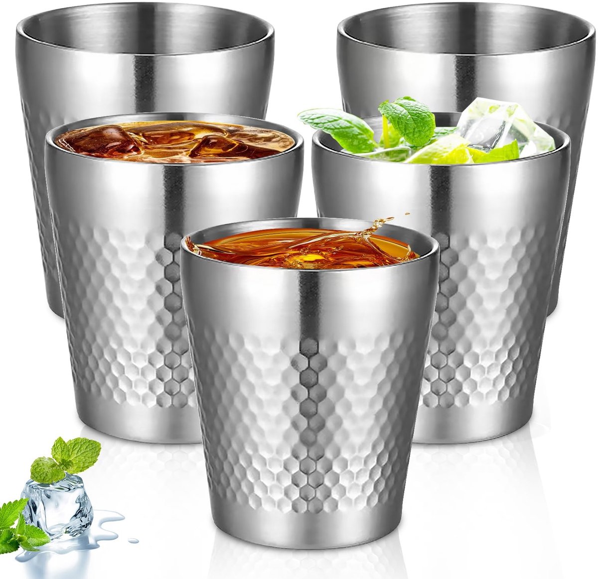 Solidchoice - Set van 5 Dubbelwandige RVS Drinkbekers (300ml)