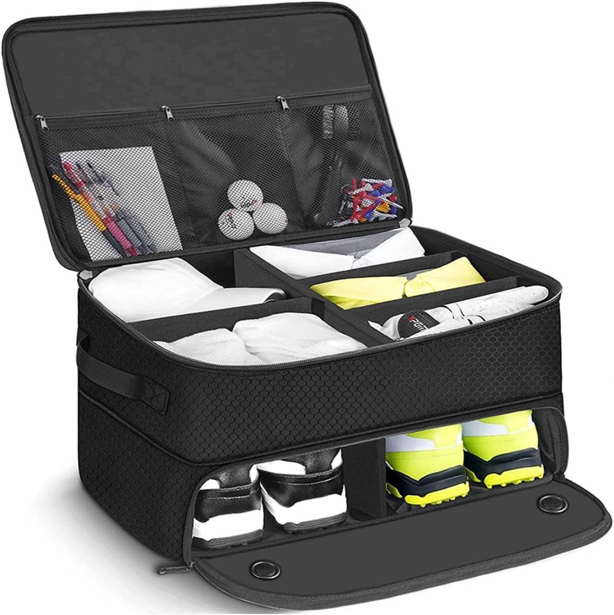 Golfkoffer-organizer 2-laags - Oxford stof - geventileerd schoenenvak - ideaal voor golfaccessoires - ShopVlot