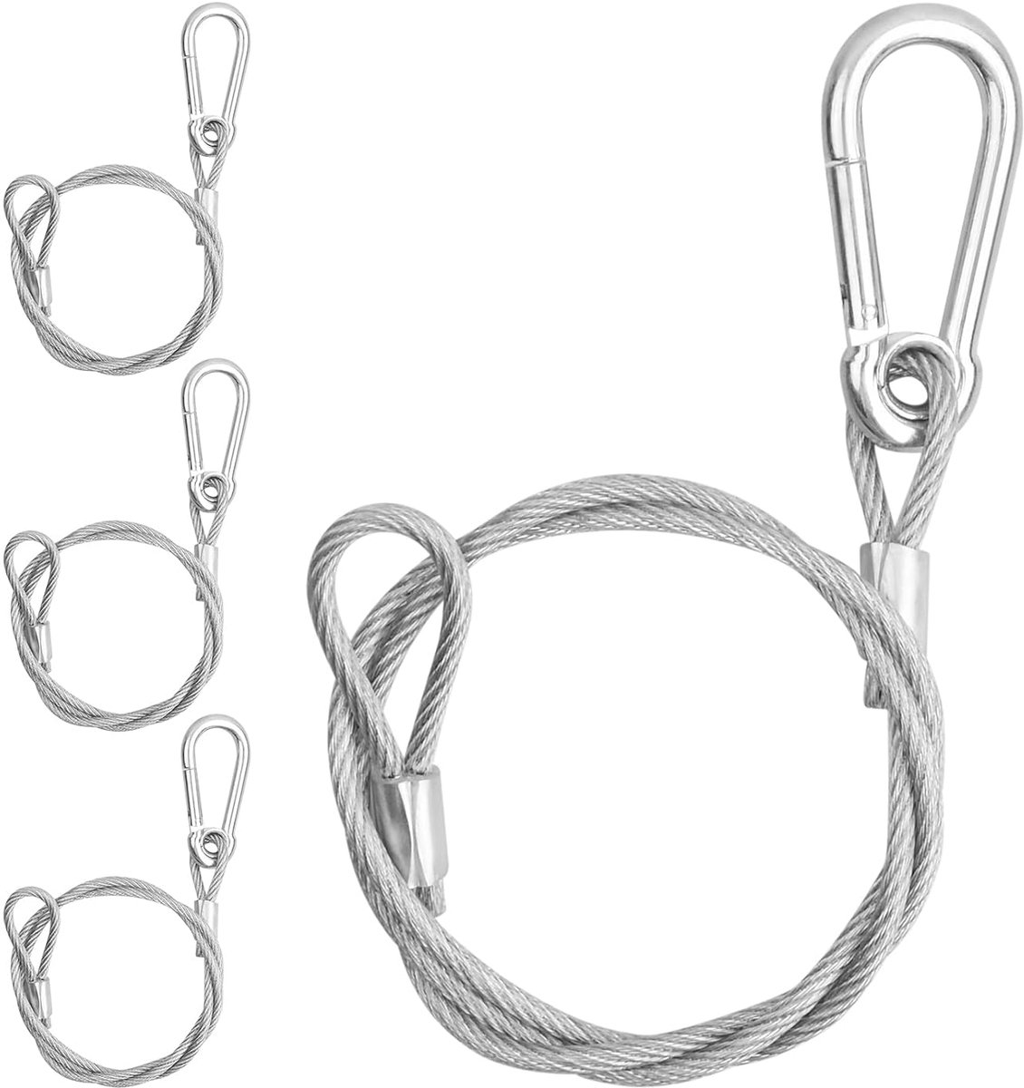 SnelShoppen - 4 x Stalen Veiligheidskabels 5 mm x 1 m, Roestvrijstalen Veiligheidskabel voor Podiumverlichting, DJ Toepassingen, Maximaal 100 kg