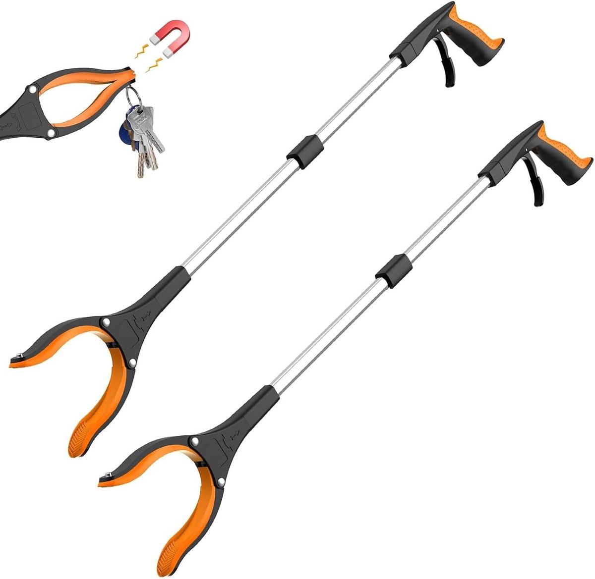 2 stuks 83 cm grijptang voor senioren met magnetische grijparm, opvouwbare telescoopgrijper, 360° draaibare kop voor afvalverwijdering en gebruiksgemak, ideaal voor tuin en huis