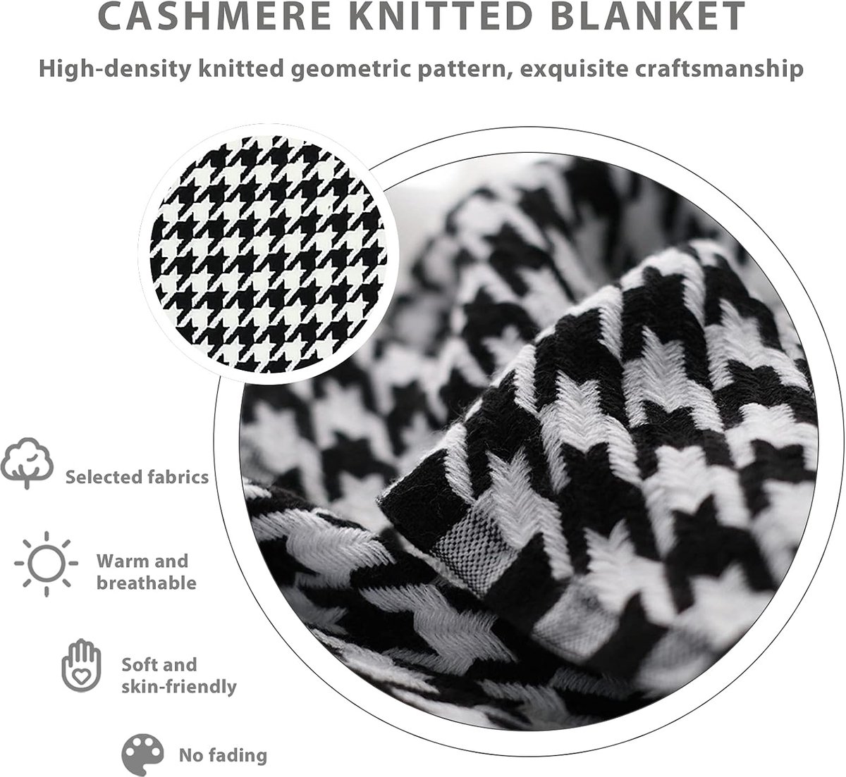 LumiSyne Knitted Blanket with Tassels Bohemian Houndstooth Pattern Checked Soft and Comfortable Blanket for Sofa Bed - ShopVlot