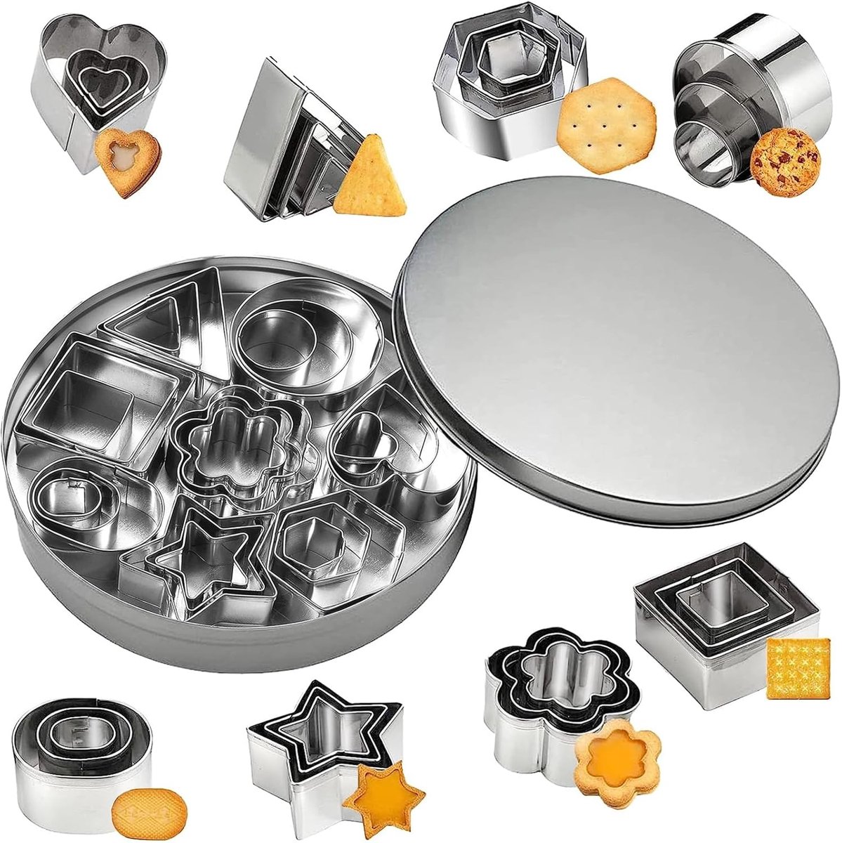 Set of 24 Stainless Steel Small Cookie Cutters, Geometric Cookie Cutters, DIY Cookie Tools Cake Decorations - ShopVlot