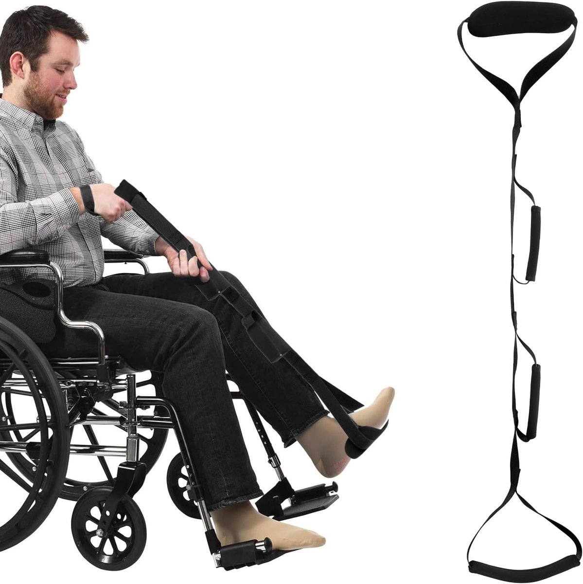 Beenlifter riem met handgrepen en voetlus - polyester - sterk en buigbaar - helpt bij in- en uitstappen - ShopVlot