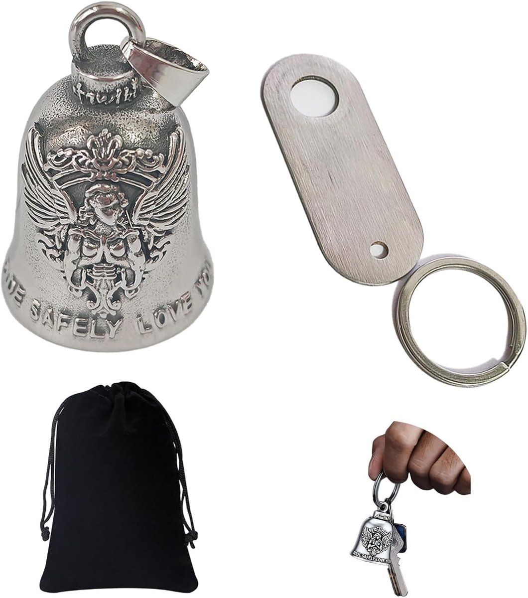 Motorcycle Guardian Angel Bell Set - Met ketting en sleutelhanger - Veiligheidstalisman voor motor en fiets - ShopVlot