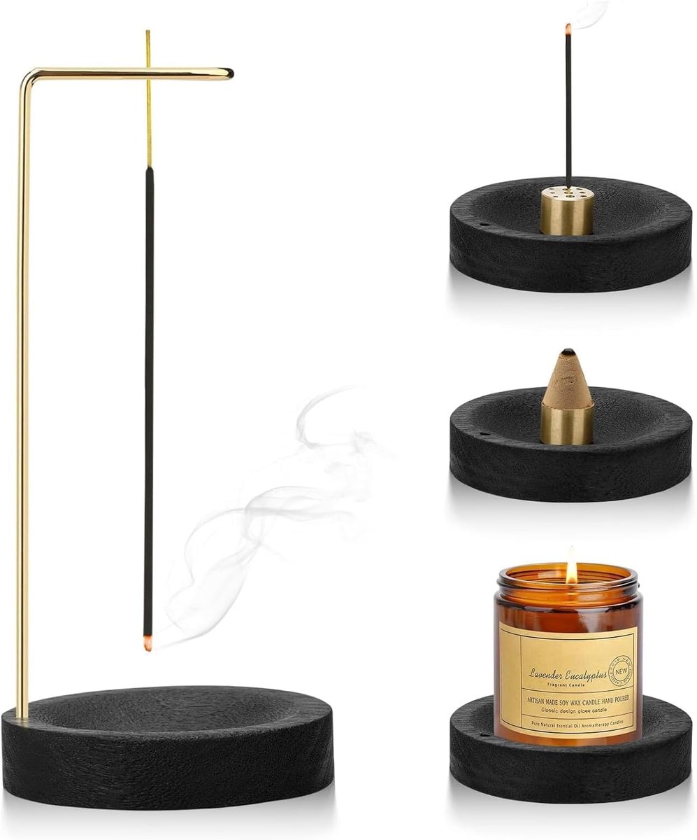 Incense Stick Holder 2 in 1 - Handmade 9 Holes - Houten Basis - Ideaal voor Yoga en Meditatie - ShopVlot