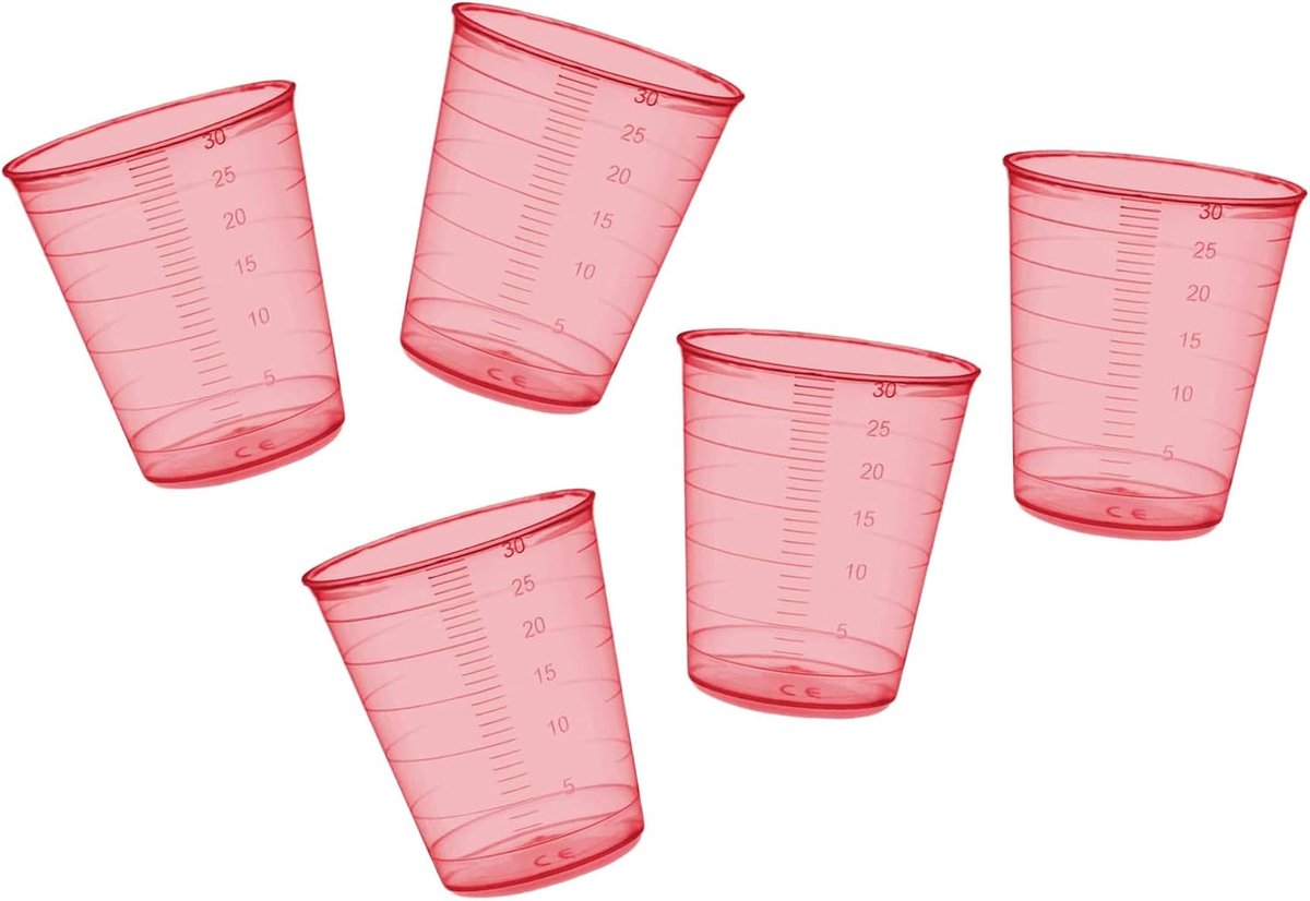 Maatbekertjes set van 160 - 30 ml - rood - schaalverdeling voor nauwkeurig doseren - ShopVlot