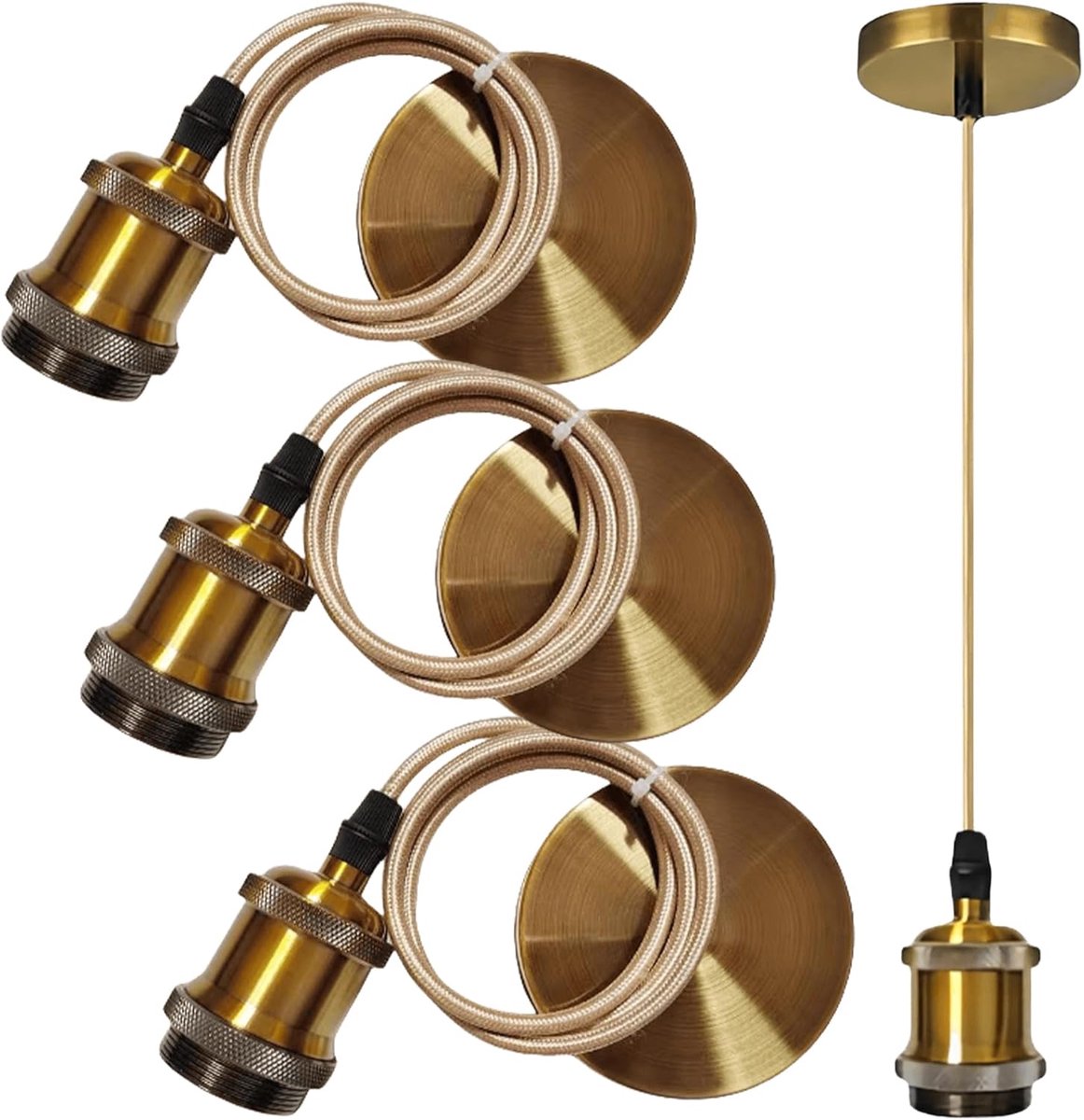 Pendant lamp E27 set van 3 - vintage stijl - aluminium - perfect voor sfeervolle verlichting - ShopVlot