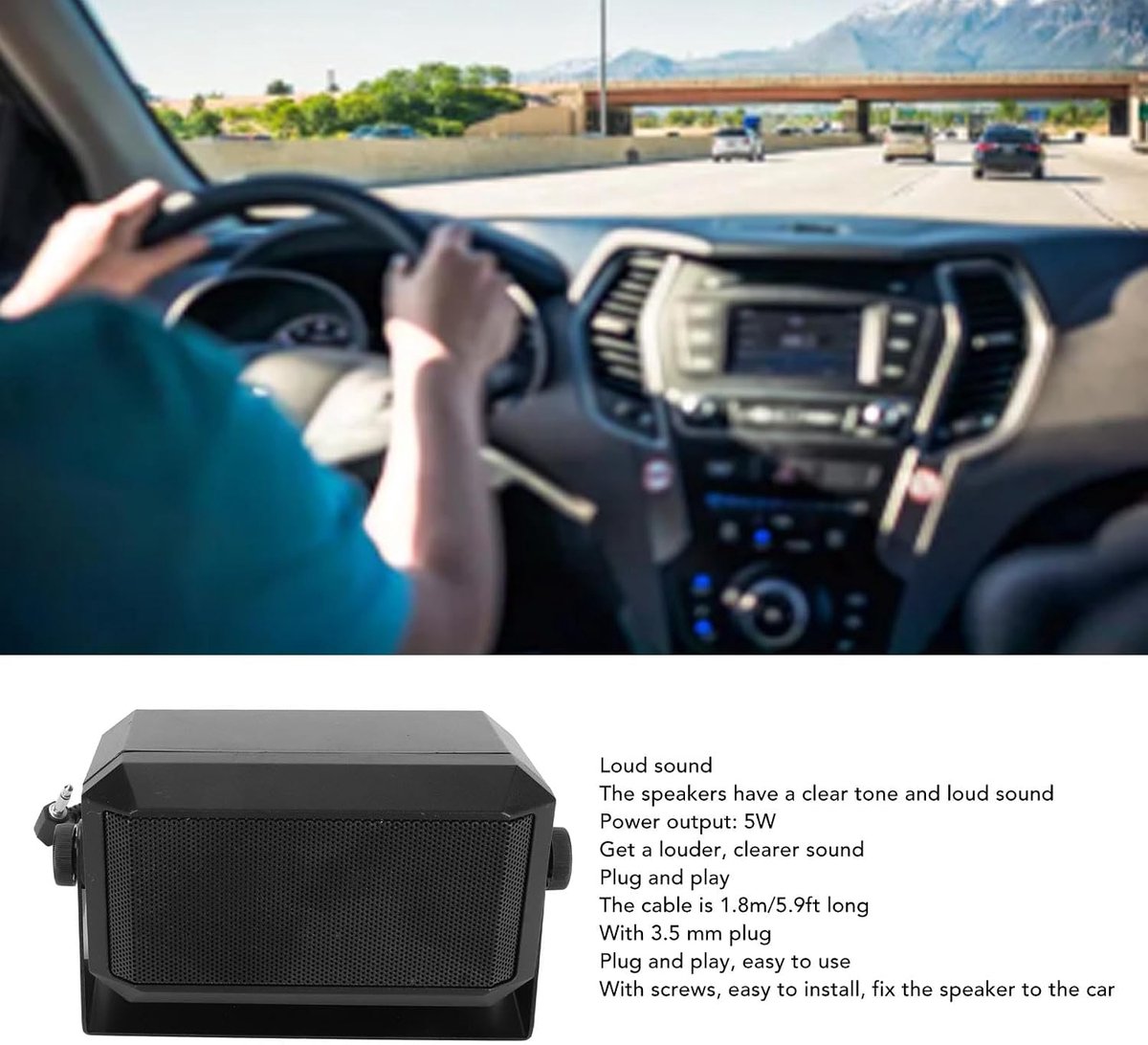 Hamradio Speaker 5W Car Radio External Speaker, Clear Sound, Compact Design, Easy Installation with 3.5mm Plug for CB Radio, Hamradio, Mobile Transceiver