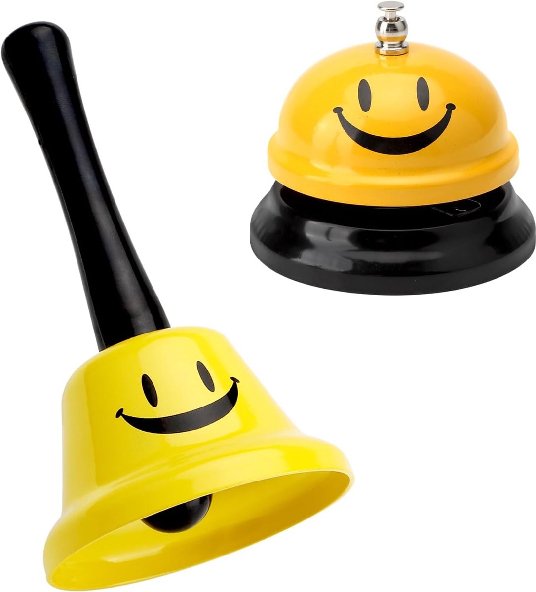 Tafelklingel 2 Stuks - Gele Smiley Handglocken - Robuust RVS - Ideaal voor Restaurant en Bar - ShopVlot