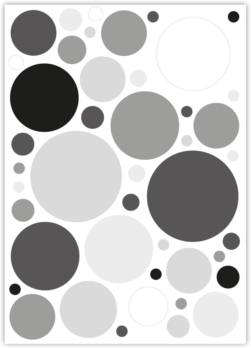 Ronde sticker set zwart-wit Ø 1-8cm - weerbestendige stickers - ideaal voor decoratie - ShopVlot