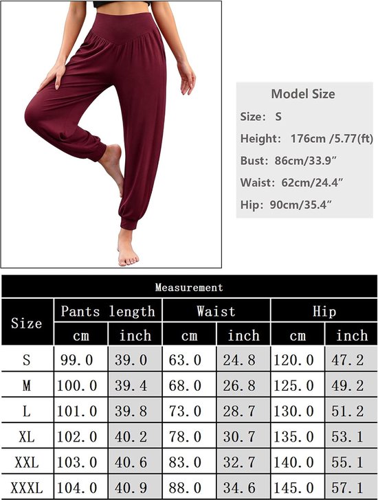 Harembroek dames S - zachte hoge taille - diep rood - comfortabel voor yoga - ShopVlot — afbeelding 4