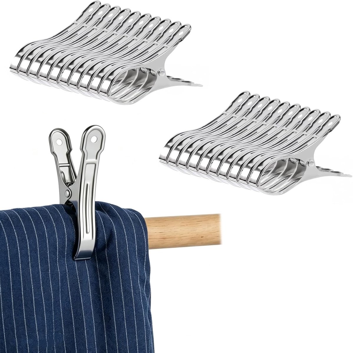 Grote Wasknijpers - Zilverkleurig - 9 cm - Roestvrij Staal - Voor Kleding en Beddengoed