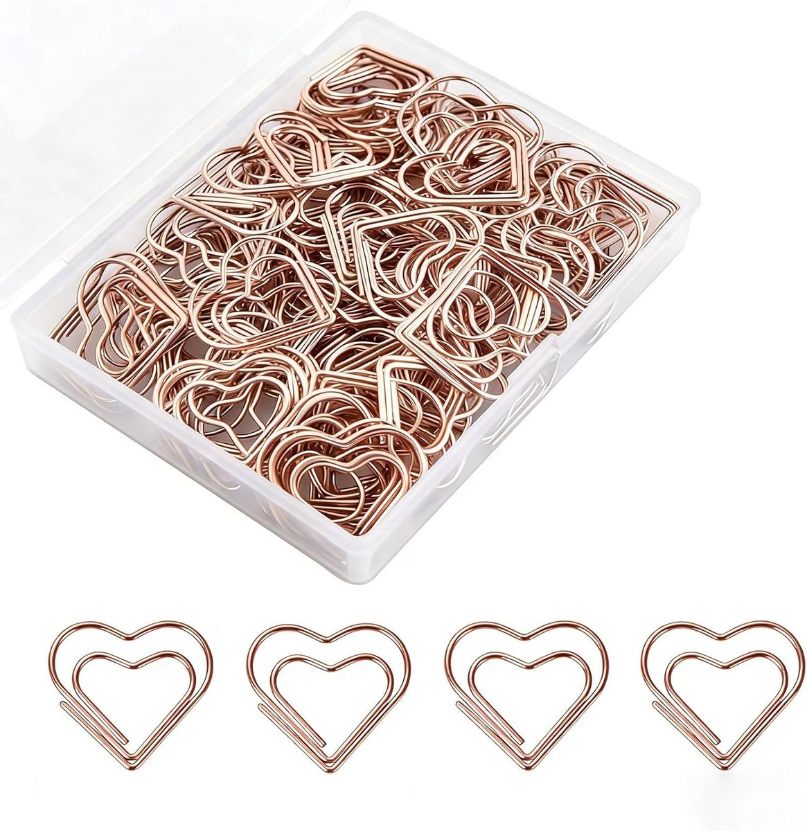 Paperclips - Roségoud - 2,2 x 2,4 cm - Hartvormige Klemmen in Transparante Doos - Voor Kantoor en School