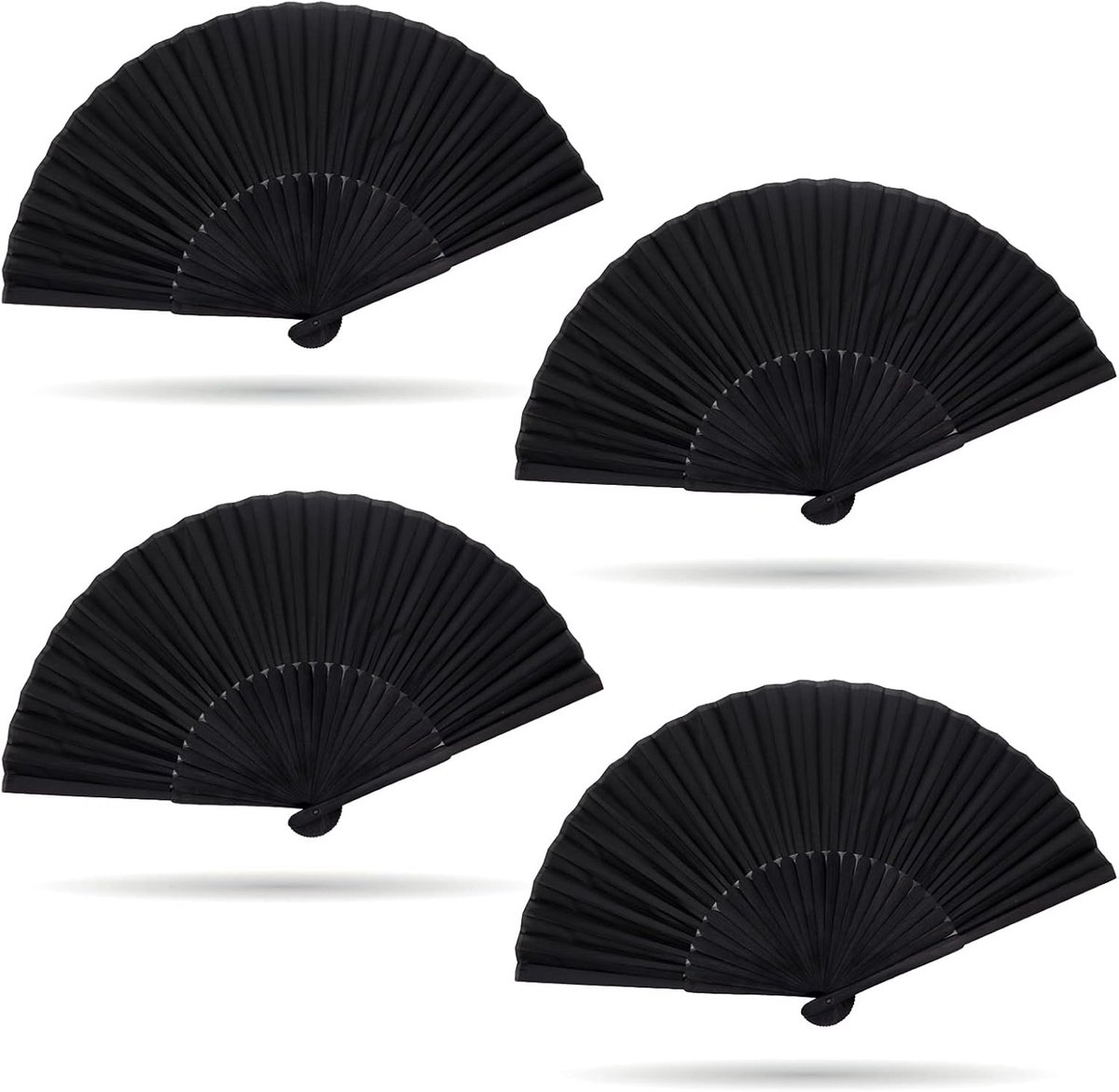 Handventilator set van 4 - Zwart, antiek stof - Bamboe ribben - Perfect voor bruiloften - ShopVlot
