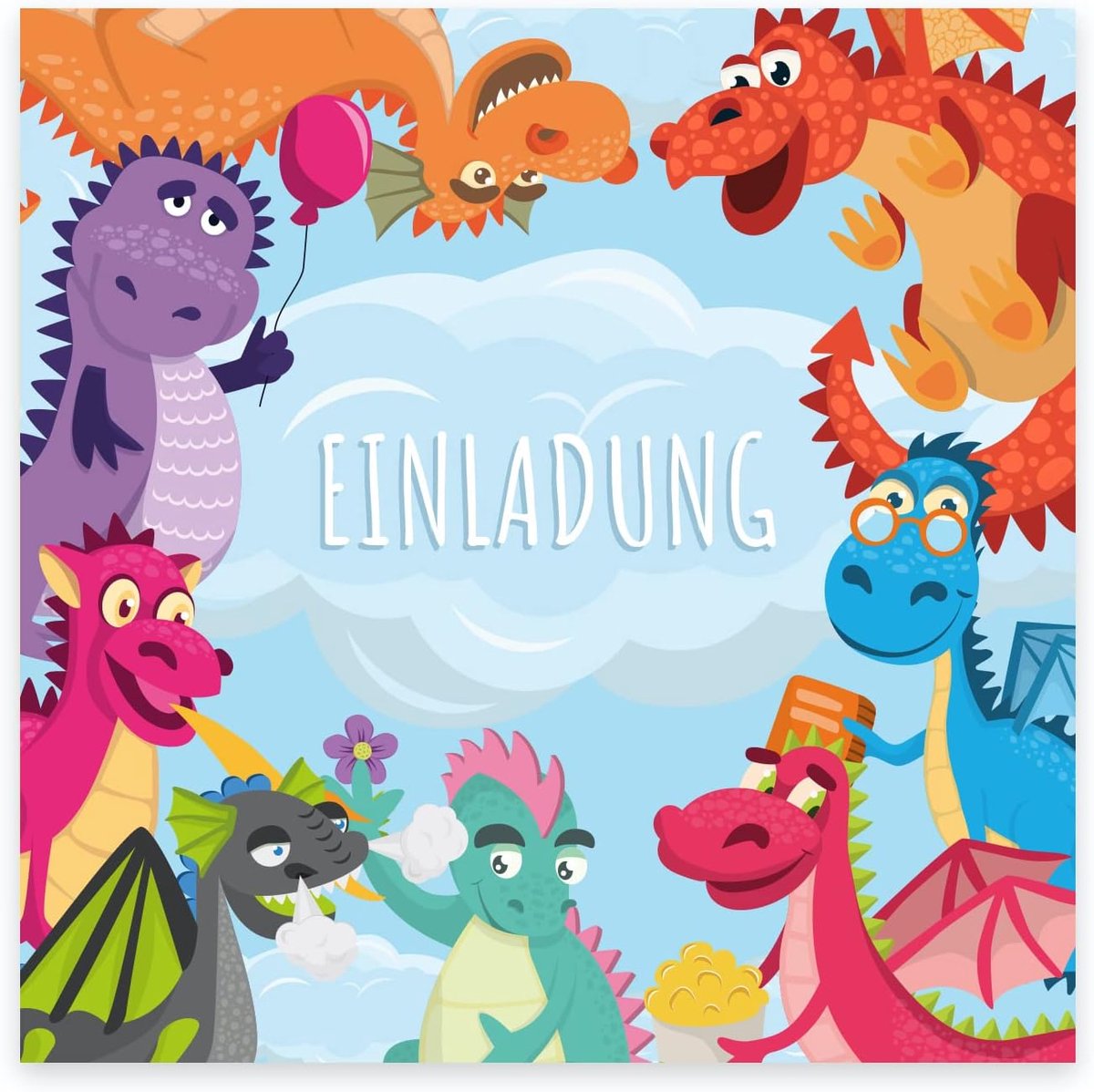 Verjaardagsuitnodigingen kinderen 12 stuks - 14.8 x 14.8 cm - met dino ontwerp - snel in te vullen - ShopVlot