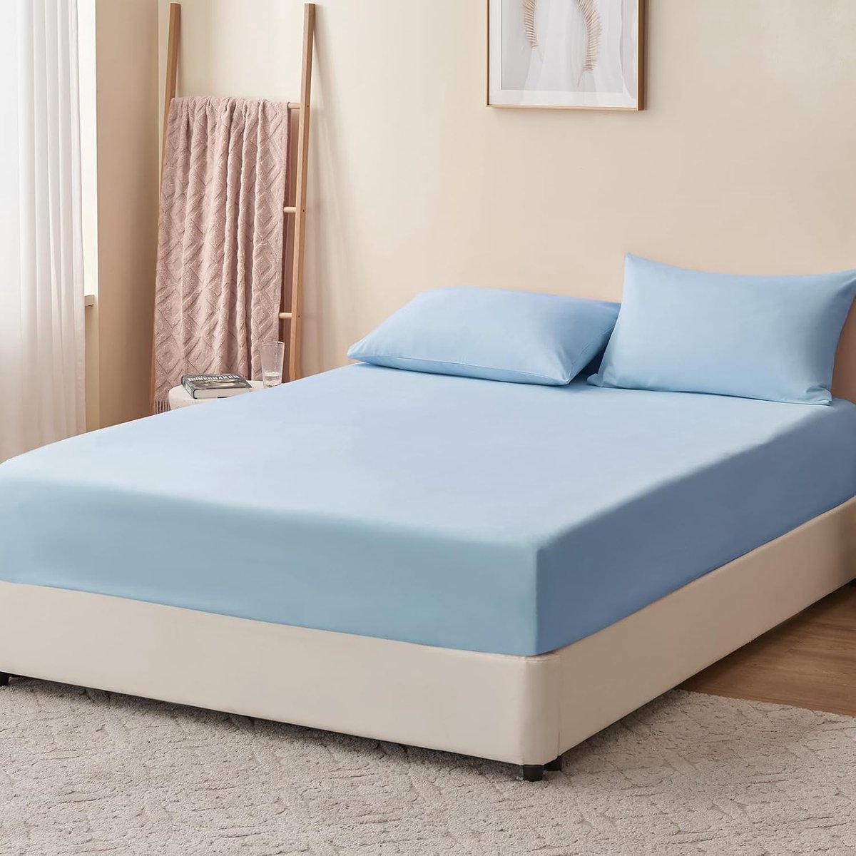 Fitted sheet 180 x 200 cm - microfiber - lichtblauw - geschikt voor matrassen tot 25 cm - ShopVlot