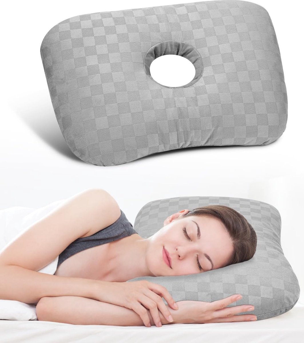 Kussen met gat 10cm - ergonomisch grijs - verlicht oor- en nekpijn - ideaal voor zijslapers - ShopVlot