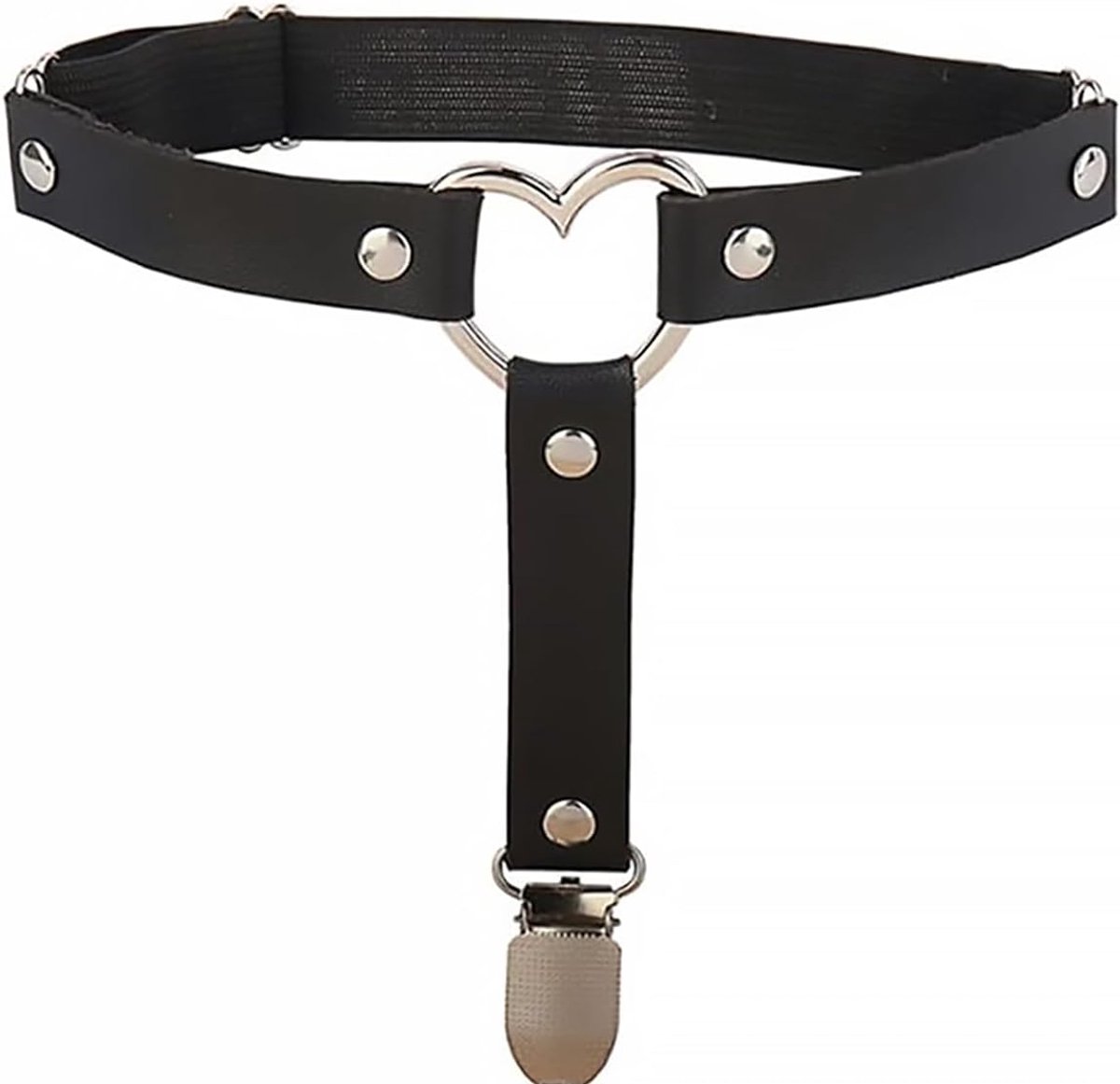 Zwarte leren jarretel met eendbek klemmen - punk gothic bovenbeenring - verstelbaar - voor een gedurfde look - ShopVlot