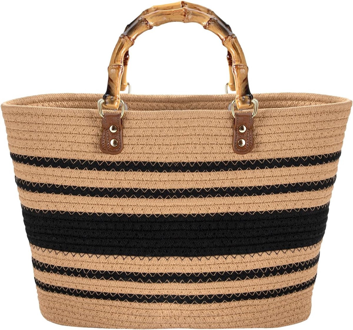 Tote Bag Strandtas Retro Handgeweven Handtas - Imitatie Bamboe Handgreep - Ideaal voor Vakantie - ShopVlot