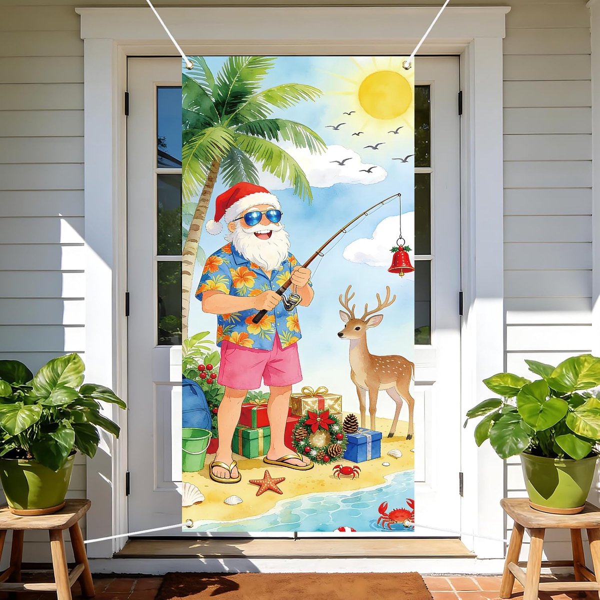 deurafdekking 180 x 90 cm - polyester - zomer kerst thema - perfect voor feestdecoratie - ShopVlot