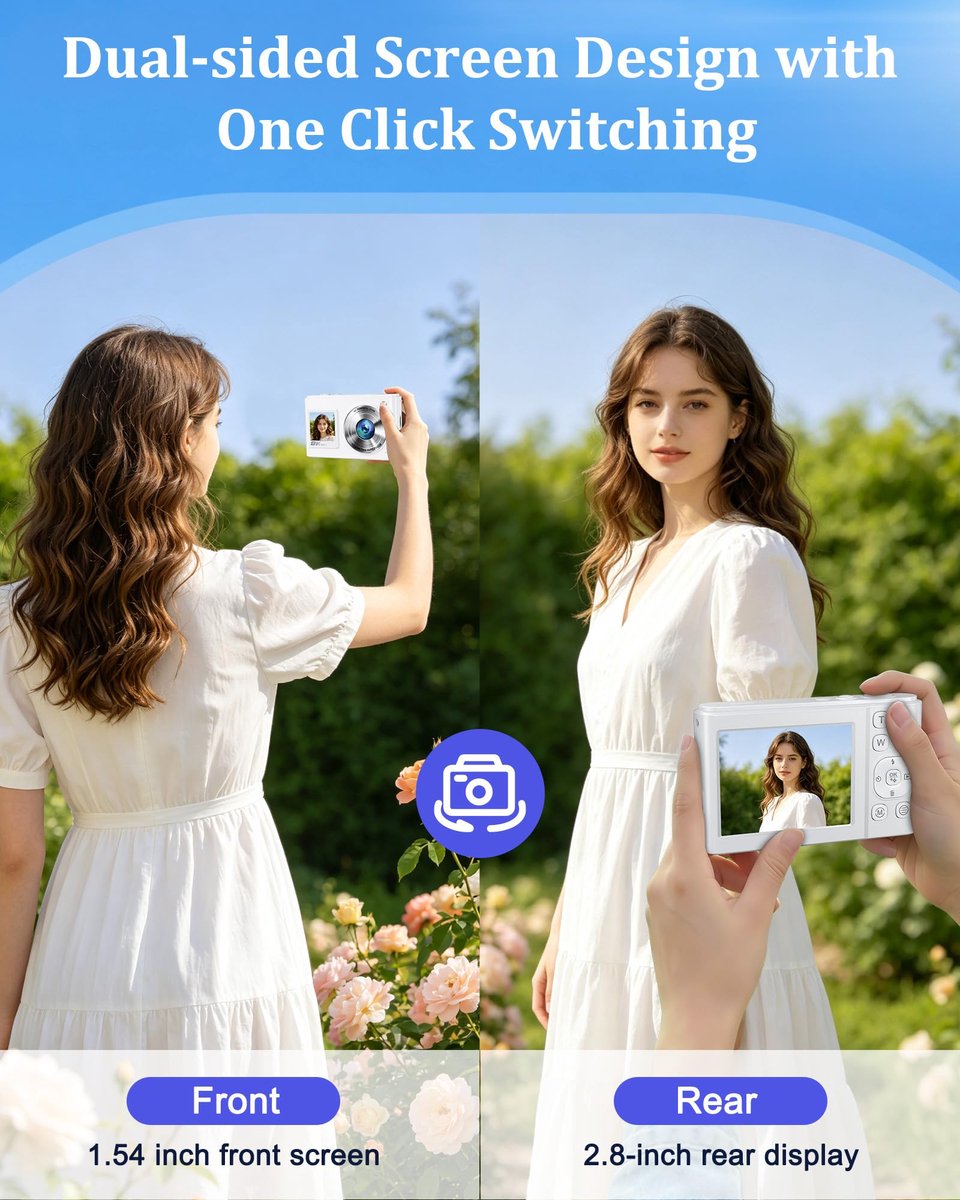 Digitale camera 8K 96 MP - vloggingcamera met wifi - dual display en autofocus - compacte camera voor beginners - ShopVlot