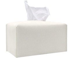Tissuebox - Tissueboxhoes - Lederen tissuebox - Woondecoratie - Geschikt voor thuis, restaurant, hotel en auto - Wit - 24*12,5*12,5 cm