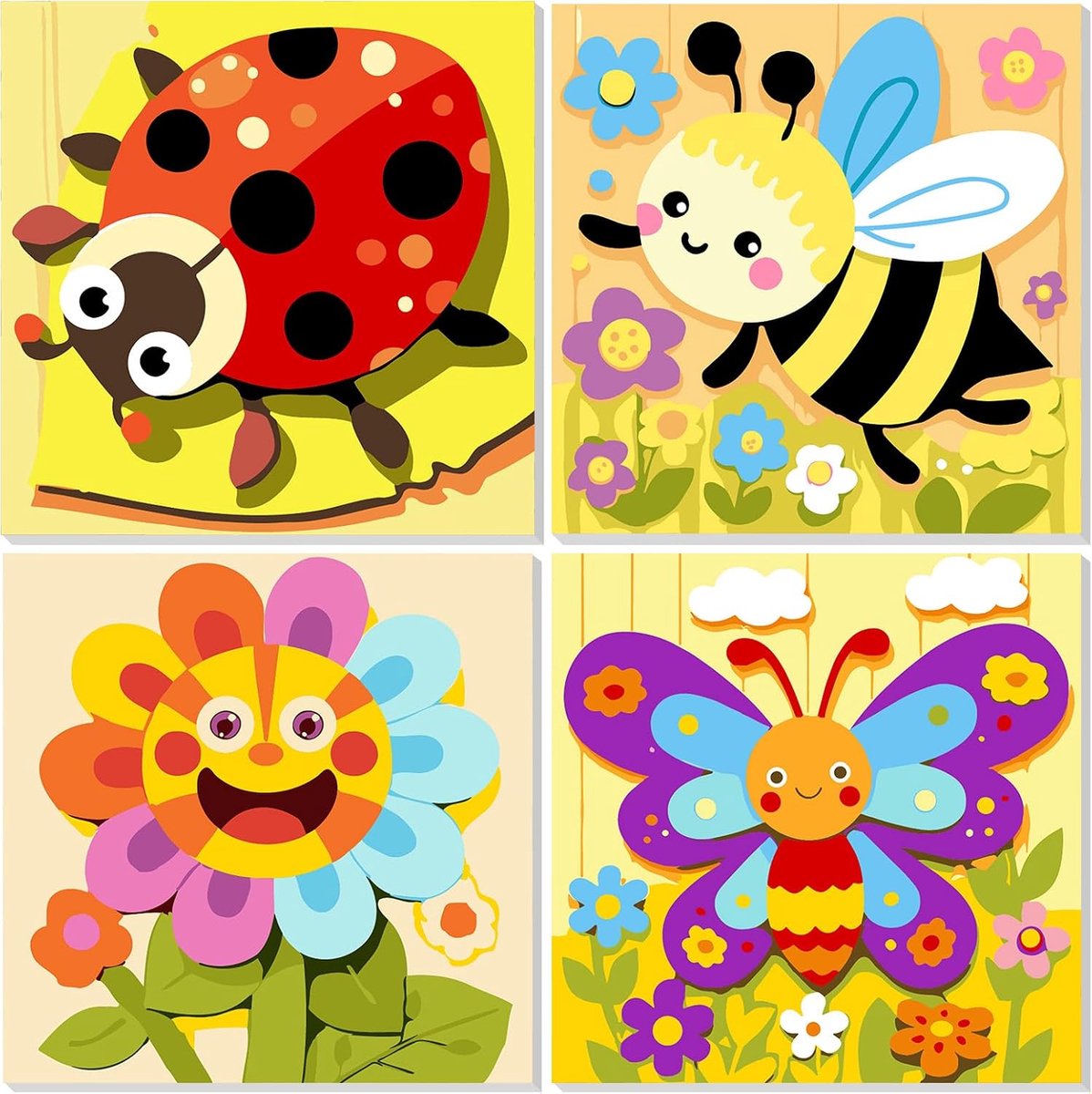 Schilderen op nummer set 4-pack - dieren en insecten - inclusief lijst - creatief knutselwerk voor kinderen 4-12 jaar - ShopVlot