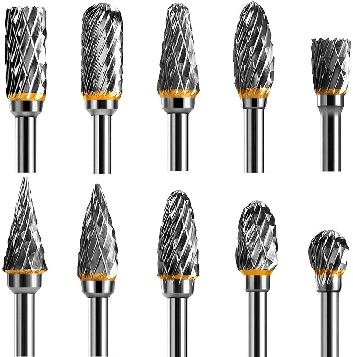 Set van 10 Dubbel Geslepen Tungsten Carbide Freesboren voor Draaigereedschap, Geschikt voor Houtbewerking, Metaalpolijsten en Graveerwerkzaamheden
