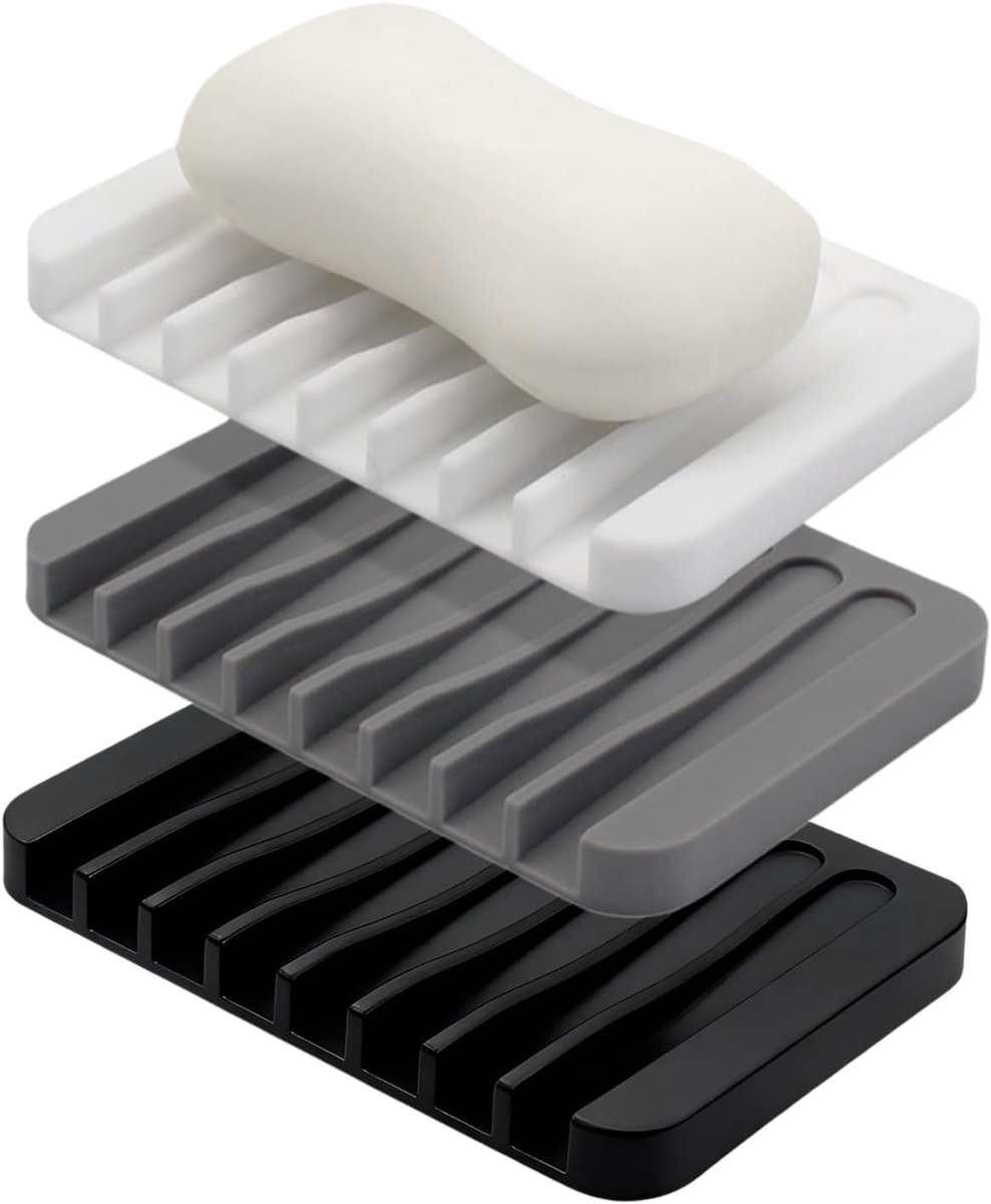 3 Pcs Silicone Soap Dish, Non Slip Soap Dish with Drain, Soap Holder for Bathroom and Shower, Non-slip and Sturdy - ShopVlot