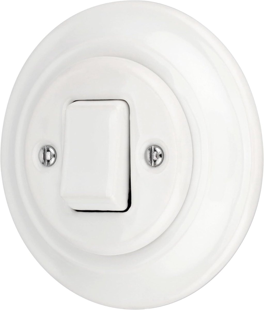 Recessed porcelain retro cross switch, all-in-one, series PR1 white - ShopVlot