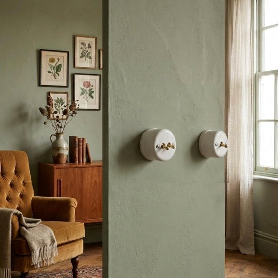 Surface mounted porcelain Retro Toggle Brass double switch, All-in-One, series QR1 white - ShopVlot — afbeelding 3