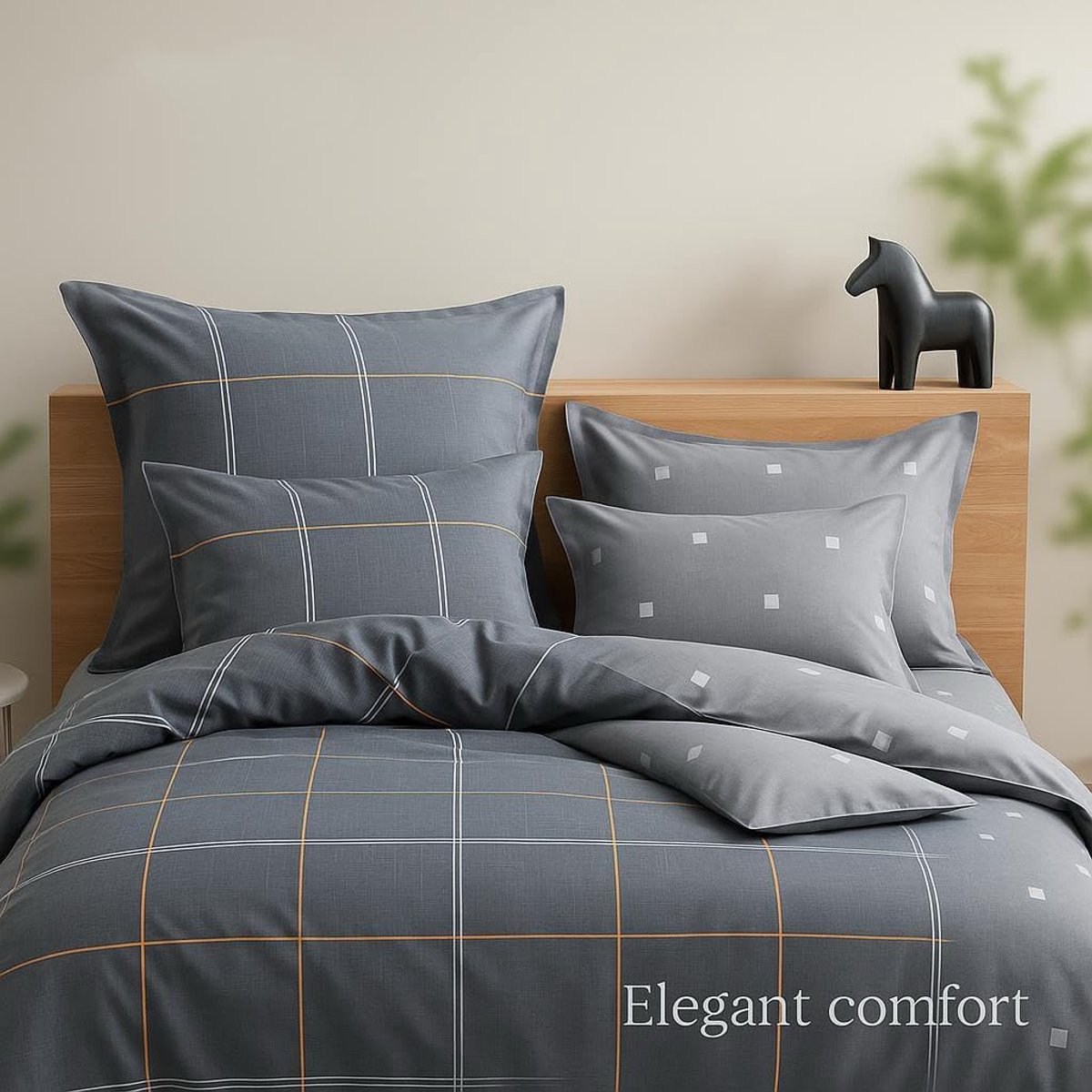 Duvet cover set bedding collections with flat sheets 2 pillowcases grey with stripes 4 pieces - ShopVlot