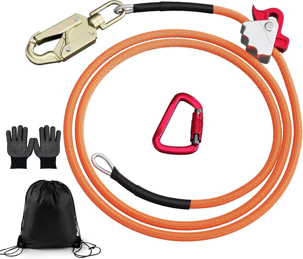Steel Cable Core Flip Line Kits with Triple Lock Carabiner Adjustable Cord Low Rack for Fall Protection, Arborist - ShopVlot