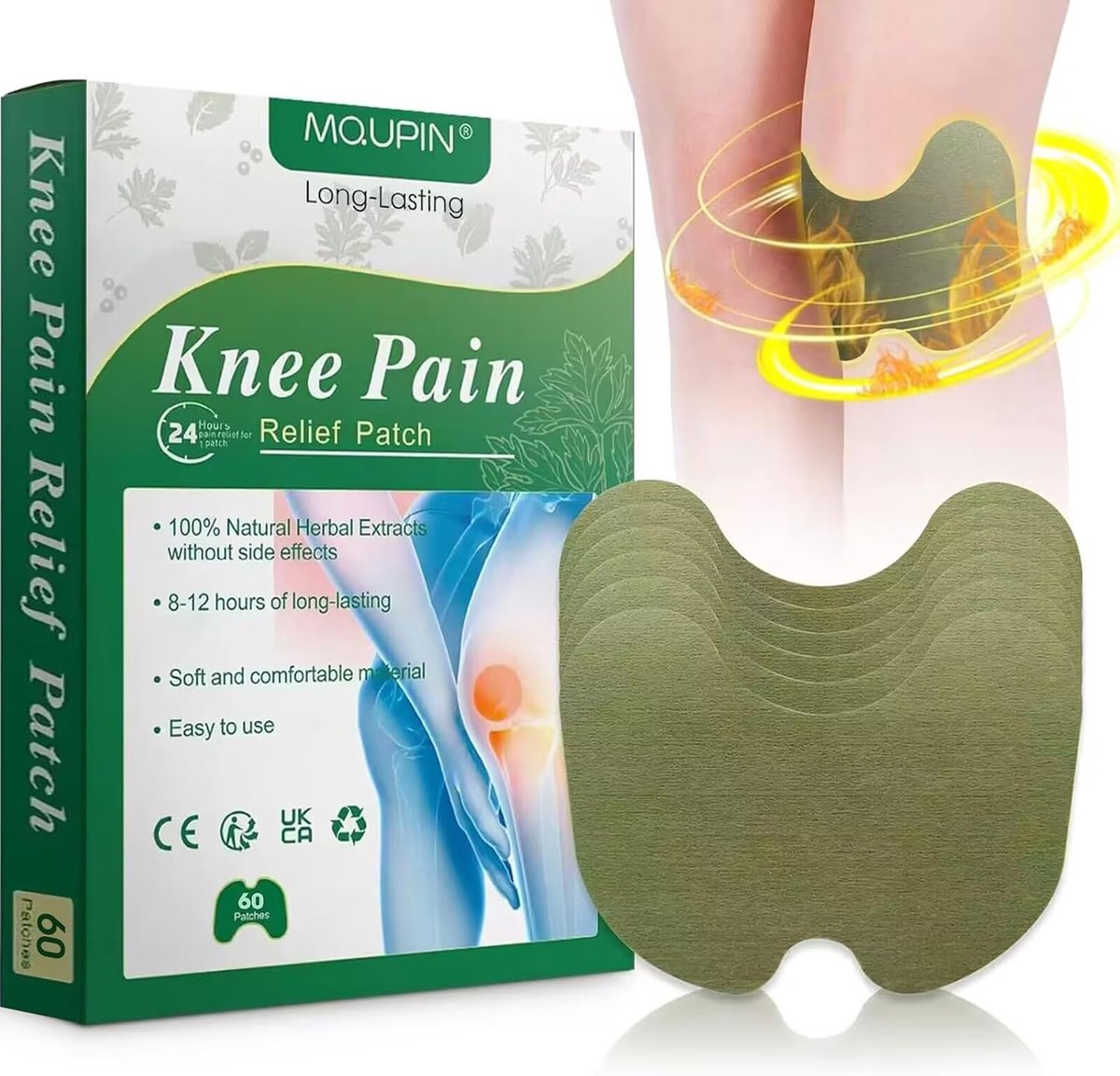 60 Pcs Knee Pain Relieving Plasters, MQUPIN Pain Wormwood Relief Plaster Warming Moxibustion, Up to 24 Hours No Side - ShopVlot