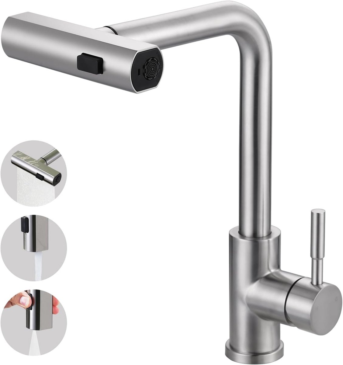 Extendable kitchen faucet with high pressure stainless steel with sprayer - ShopVlot