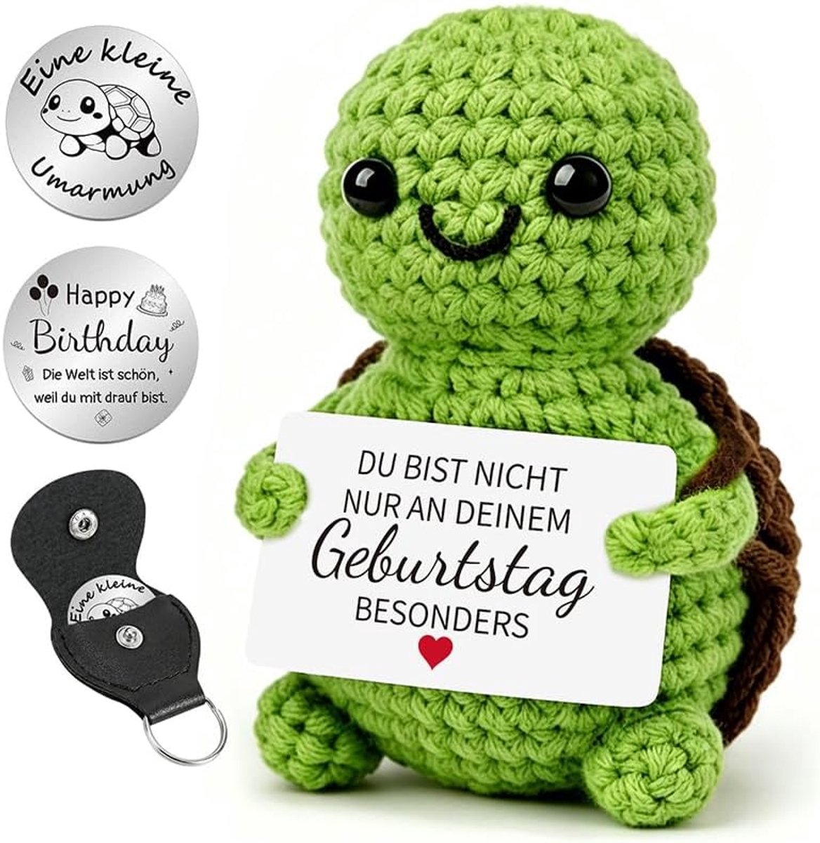 Verjaardagscadeau voor vrouwen en mannen, Pocket Hug schildpad met verjaardagskaart, Happy Birthday schildpad - ShopVlot