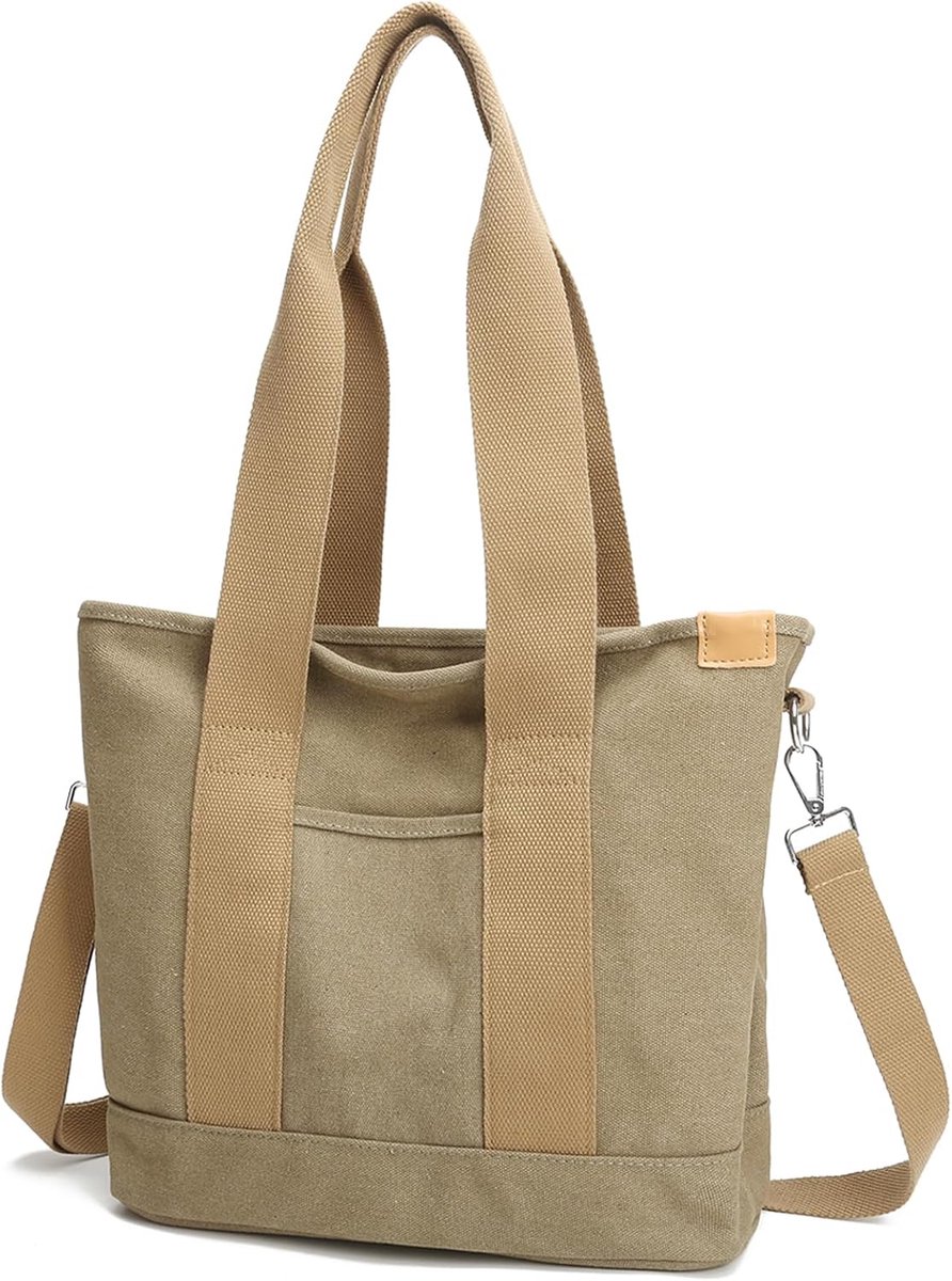 zhongningyifeng Women's Canvas Handbag, Multiple Pockets, Shoulder Bag with Zip for Travel, Work, Daily Use - ShopVlot