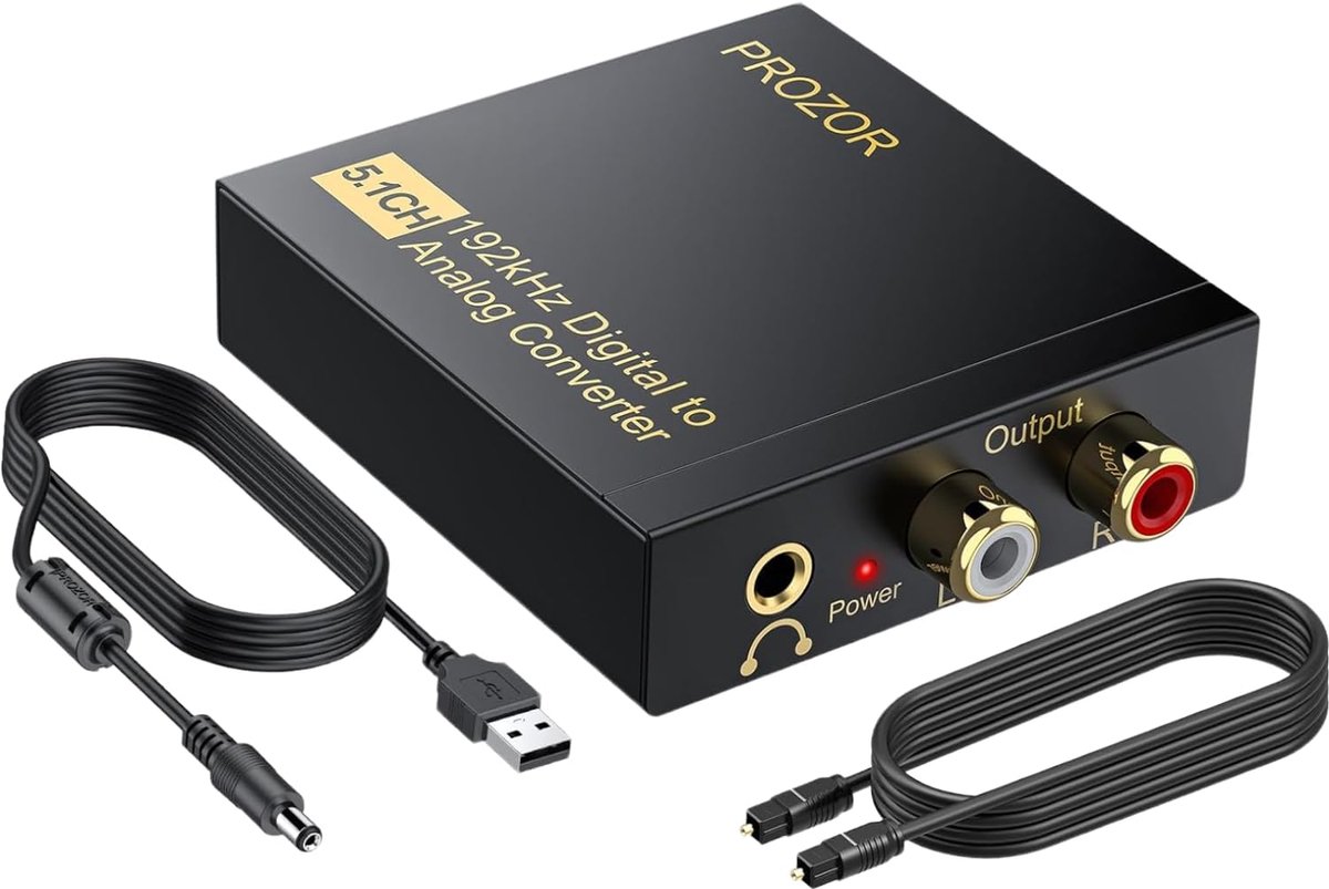 PROZOR Digital to Analog Converter 192kHz DAC Supports Volume Control Digital Coaxial SPDIF Toslink to Analog Stereo - ShopVlot