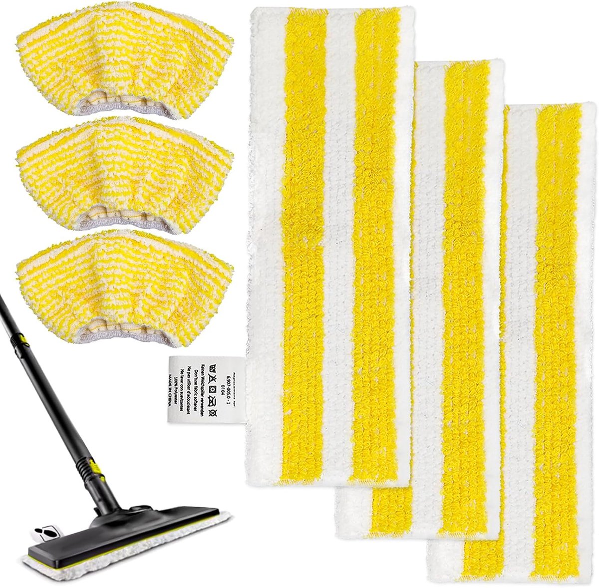 SnelShoppen - Set van 6 Vloerdweils Set Accessoires voor Stoomreiniger SC 2/3/4/5, 3 Vloerdweilen + 3 Hoezen met Sluitsysteem, Eenvoudig te Installere