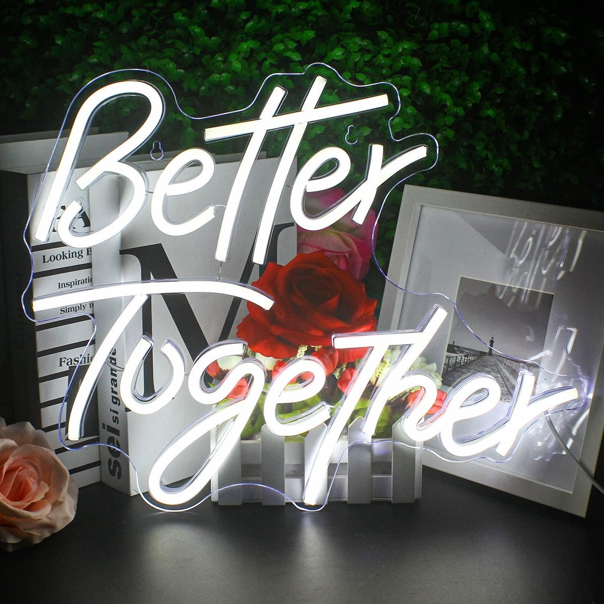 Looklight Better Together Neon Sign Cool White Words Led Neon Light for Wall Decor USB Powered Letters Neon Light Sign - ShopVlot