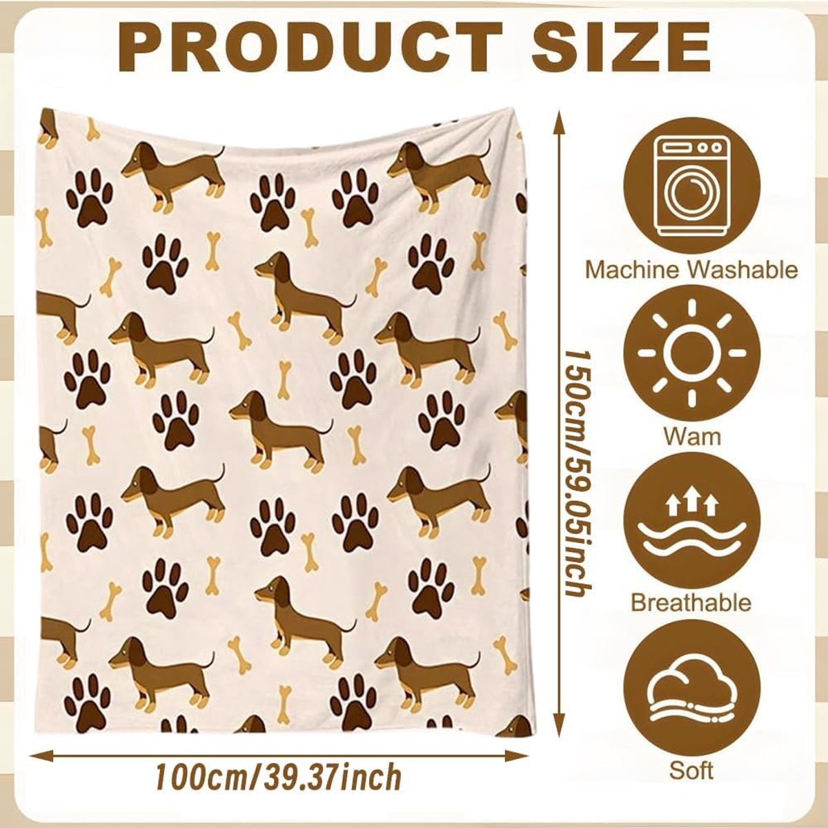 Dachshund Blanket Cuddly Blanket with Dachshund Soft Flannel Blanket Warm Blanket for Sofa Blanket Bedspread - ShopVlot