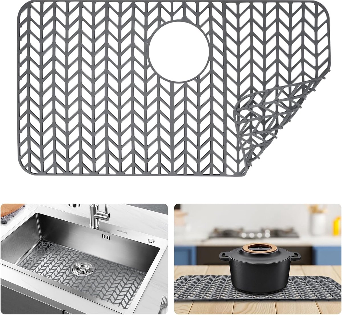 Sink Mat Silicone, Kitchen Sink Protection Mat, Non-Slip and Water Drain Optimized Silicone Pads for Sink Ideal for - ShopVlot